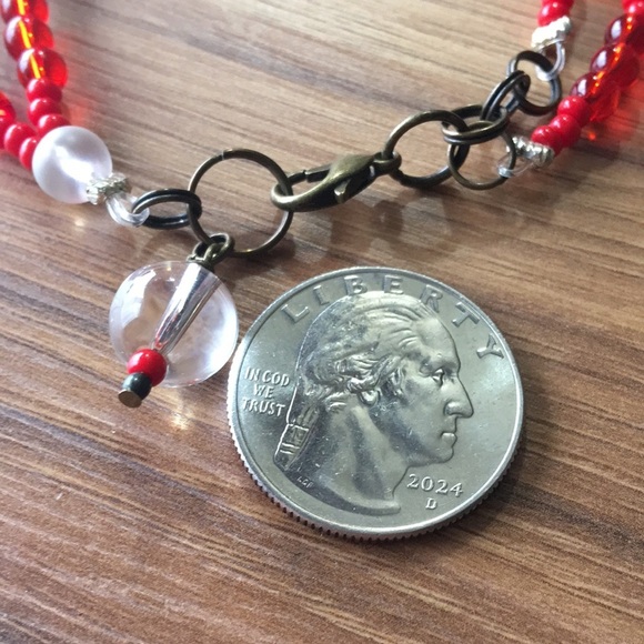 Red Beaded Ladies Double Strand Beaded Ladies Bracelet, Handmade Ladies Bracelet - Picture 3 of 8